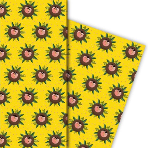 Liebes Geschenkverpackung: Lovebirds Liebes Geschenkpapier mit von Kartenkaufrausch in gelb