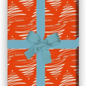 Geschenkverpackung Weihnachten: Weihnachts Geschenkpapier mit schwungvollem Weihnachtsbaum "Merry Christmas", orange, jetzt online kaufen