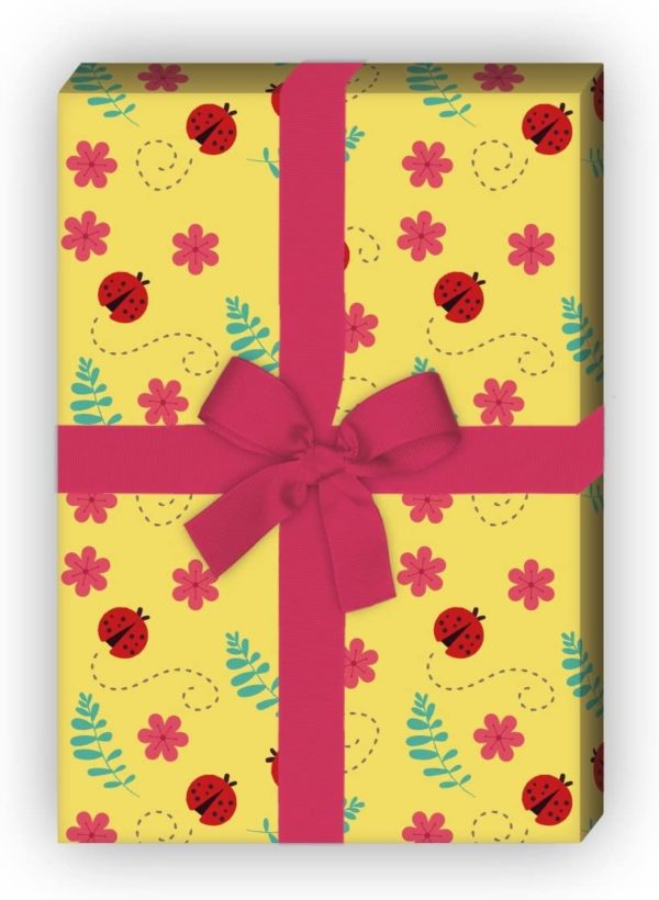 Kartenkaufrausch: Marienkäfer Geschenkpapier mit Glücks-Käfern aus unserer Glücks Papeterie in gelb
