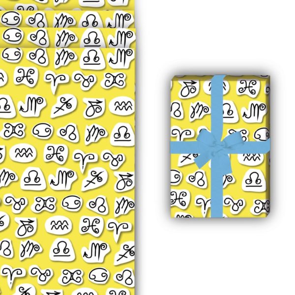 Designer Geschenkverpackung: Horoskop Geschenkpapier mit grafischen von Kartenkaufrausch in gelb
