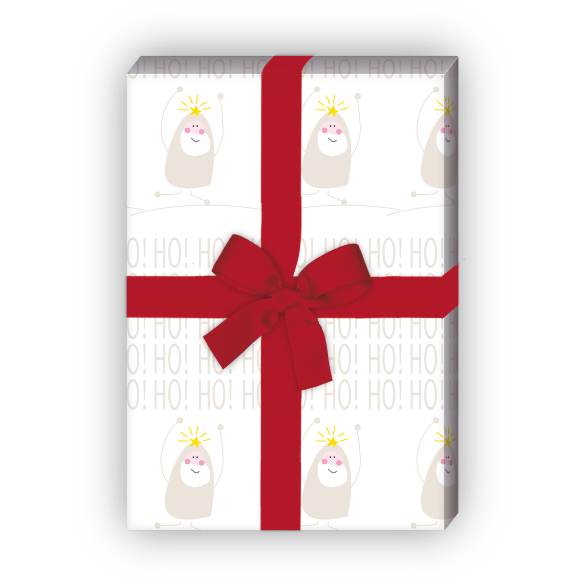 Weihnachtsgeschenke verpacken mit: Ho Ho Ho - Weihnachts Geschenkpapier mit süßem Weihnachts Wichtel, in beige jetzt online kaufen