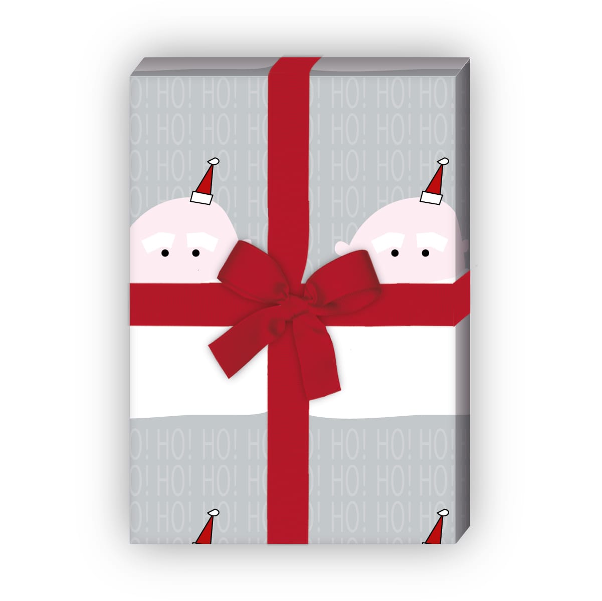 zum Weihnachtsgeschenk einpacken: Weihnachts Geschenkpapier mit Weihnachtsmännern, in grau jetzt online kaufen