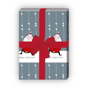 Weihnachtsgeschenke verpacken mit: Nettes Weihnachts Geschenkpapier mit Weihnachtsmännern im Schnee "Merry Christmas", in grau jetzt online kaufen