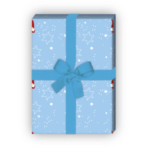 Geschenkverpackung Weihnachten: Lustiges Geschenkpapier mit Weihnachts Wichteln und Sternen, hellblau,  jetzt online kaufen