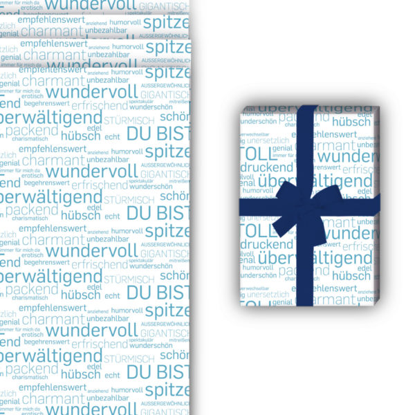 Designer Geschenkverpackung: Du bist wundervoll Geschenkpapier von Kartenkaufrausch in hellblau