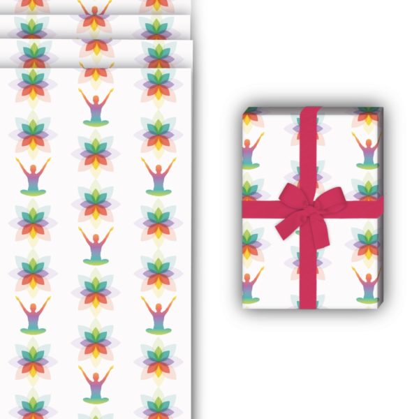 Sport Geschenkverpackung: Buntes yoga Meditations Geschenkpapier von Kartenkaufrausch in multicolor