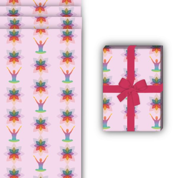 Sport Geschenkverpackung: Buntes yoga Meditations Geschenkpapier von Kartenkaufrausch in rosa