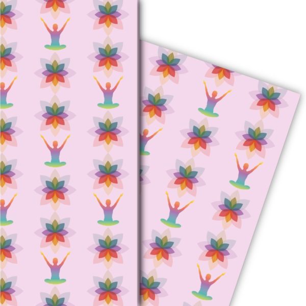 Kartenkaufrausch: Buntes yoga Meditations Geschenkpapier aus unserer Sport Papeterie in rosa