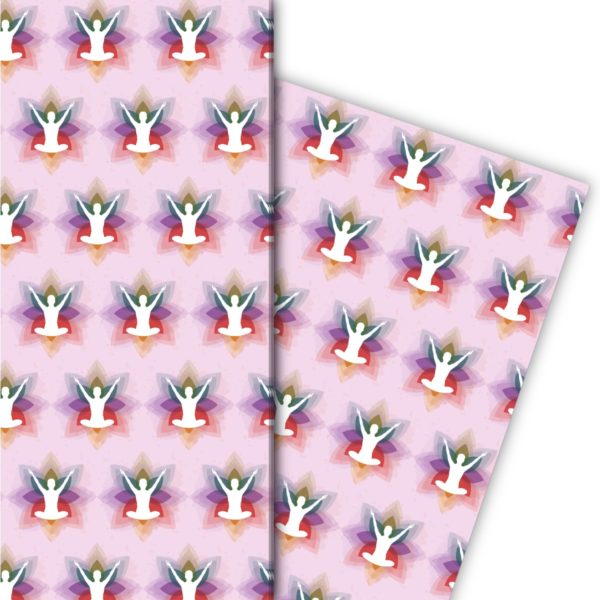 Kartenkaufrausch: Buntes Yoga Geschenkpapier mit aus unserer Sport Papeterie in rosa