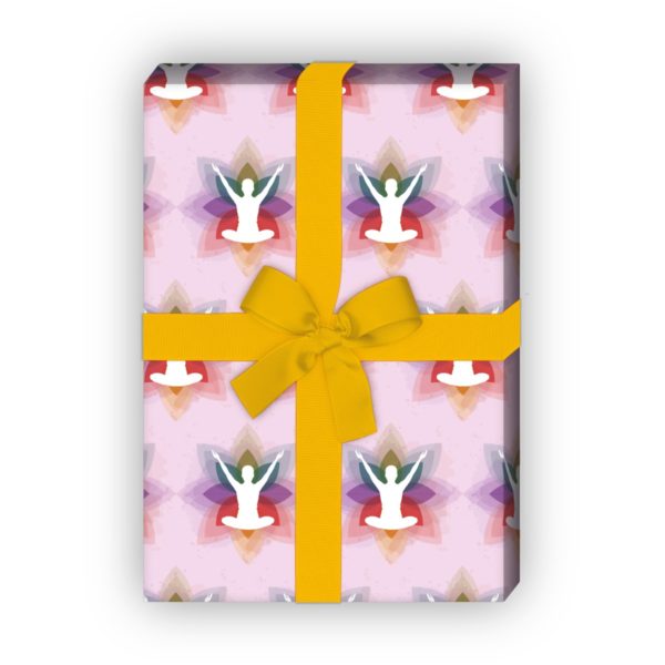 Kartenkaufrausch: Buntes Yoga Geschenkpapier mit aus unserer Sport Papeterie in rosa