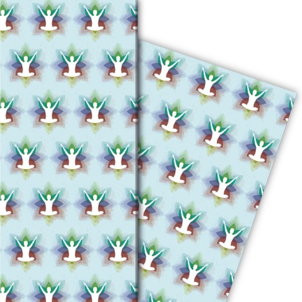 Kartenkaufrausch: Buntes Yoga Geschenkpapier mit aus unserer Sport Papeterie in hellblau