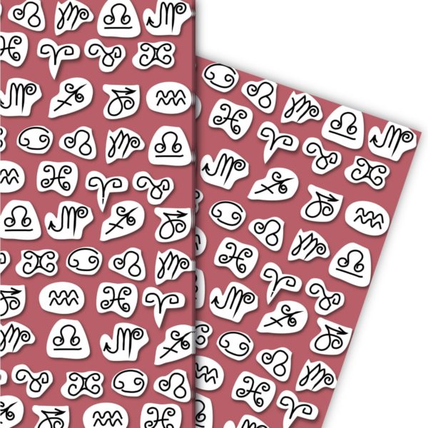 Kartenkaufrausch: Horoskop Geschenkpapier mit grafischen aus unserer Designer Papeterie in rot