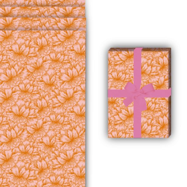 florale Geschenkverpackung: Florales Geschenkpapier mit üppigen von Kartenkaufrausch in orange