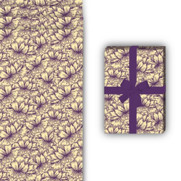 florale Geschenkverpackung: Florales Geschenkpapier mit üppigen von Kartenkaufrausch in lila