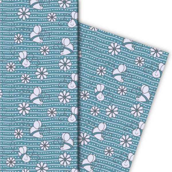 Kartenkaufrausch: Fröhliches Streifen Geschenkpapier mit aus unserer Designer Papeterie in blau