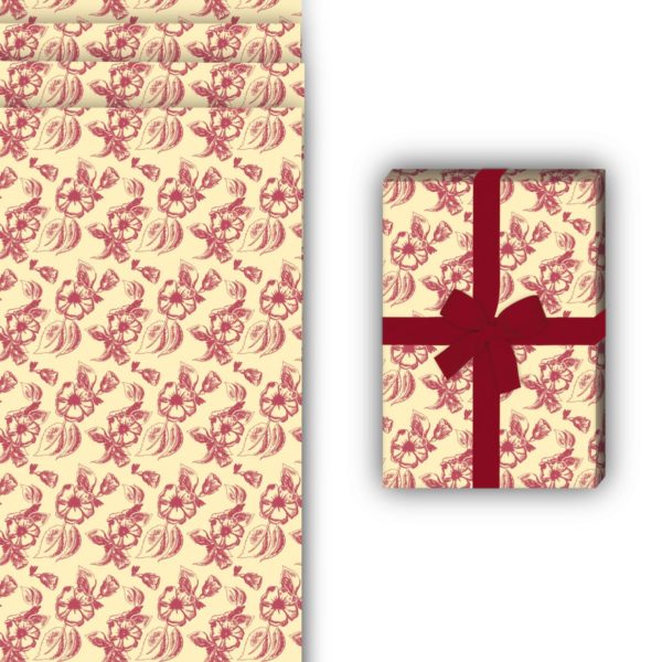 florale Geschenkverpackung: Klassisches Retro Streublumen Geschenkpapier von Kartenkaufrausch in rot