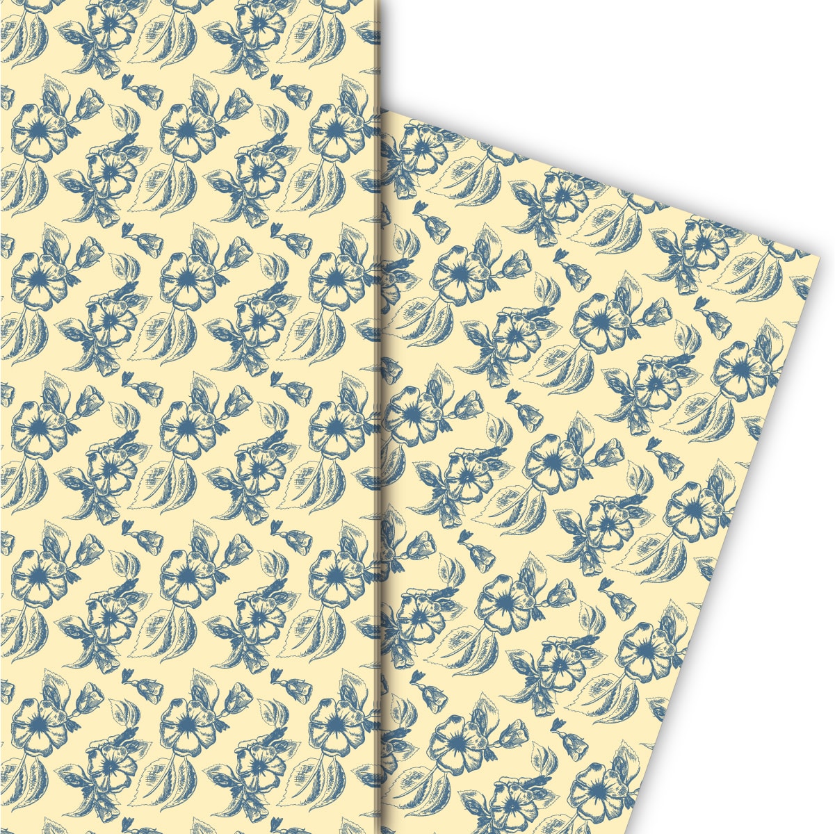 Kartenkaufrausch: Klassisches Retro Streublumen Geschenkpapier aus unserer florale Papeterie in blau