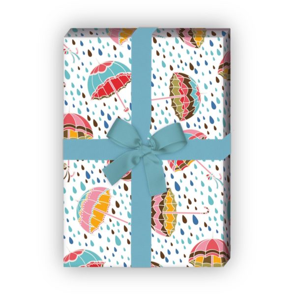 Kartenkaufrausch: Fröhliches Regen Geschenkpapier mit aus unserer Herbst Papeterie in hellblau