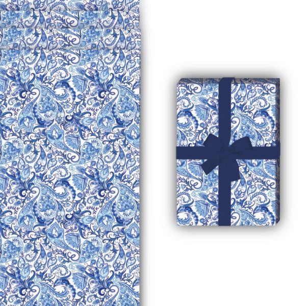 Designer Geschenkverpackung: Klein gemustertes Geschenkpapier mit von Kartenkaufrausch in blau