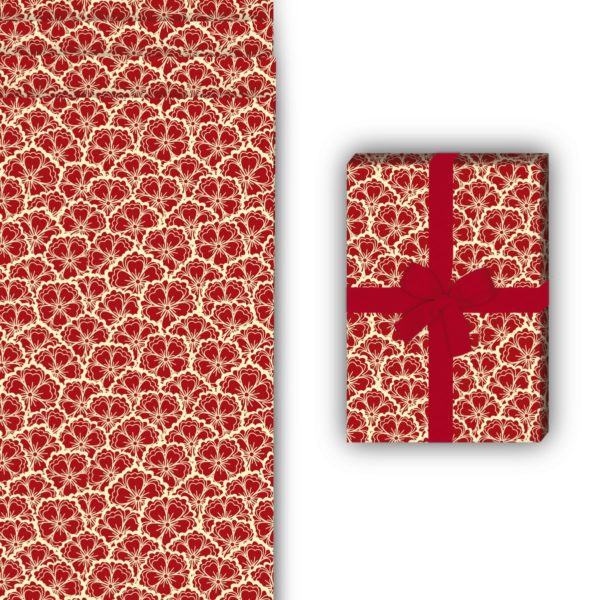 Geburtstags Geschenkverpackung: Klassisches schönes Blüten Geschenkpapier von Kartenkaufrausch in rot