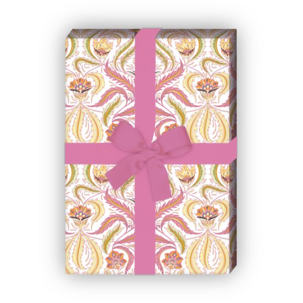Kartenkaufrausch: Vintage Geschenkpapier mit grafischem aus unserer florale Papeterie in rosa
