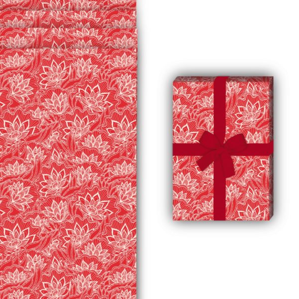 Geburtstags Geschenkverpackung: Tolles Blüten Geschenkpapier in von Kartenkaufrausch in rot