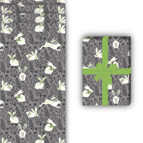 Oster Geschenkverpackung: Niedliches Frühlings Geschenkpapier Hasen von Kartenkaufrausch in grau