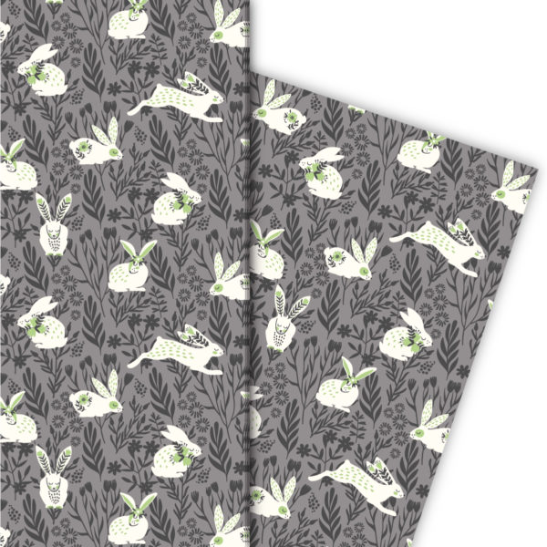 Kartenkaufrausch: Niedliches Frühlings Geschenkpapier Hasen aus unserer Oster Papeterie in grau