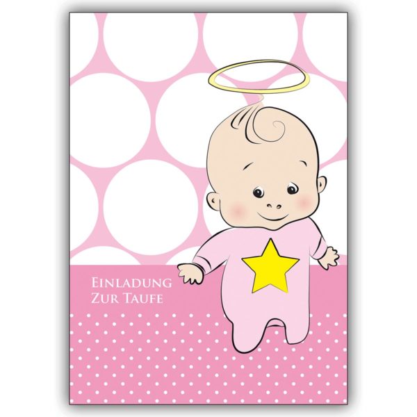 Süße Baby Tauf Einladungskarte mit Baby-Girl und Heiligenschein