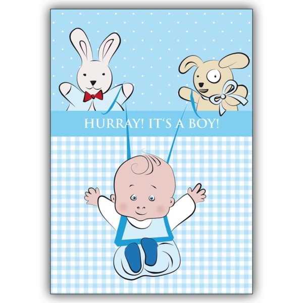 Tolle Babykarte (Junge) zur Geburt: Hurray! It's a boy