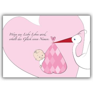 Schöne Babykarte (Mädchen), Glückwunschkarte zur Geburt mit Baby