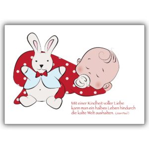 Süße Babykarte zur Geburt mit Schnuller Baby: Mit einer Kindheit