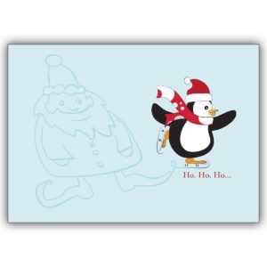 Komische Weihnachtskarte mit Pinguin und Weihnachtsmann