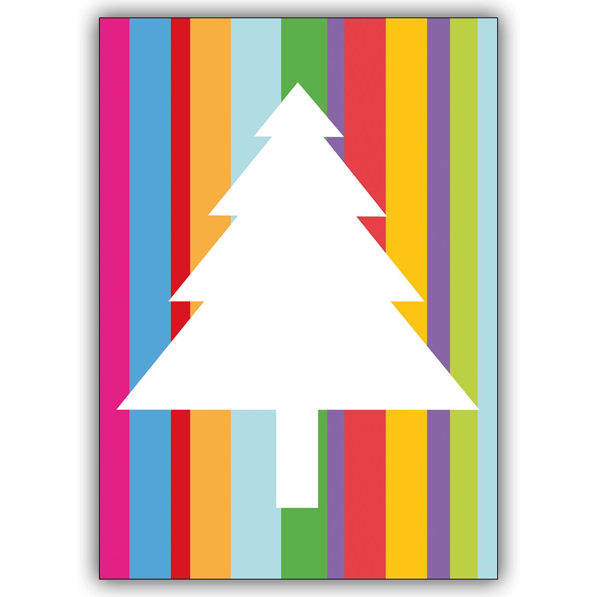 Bunte Designer Weihnachtskarte mit Streifen und Weihnachtsbaum