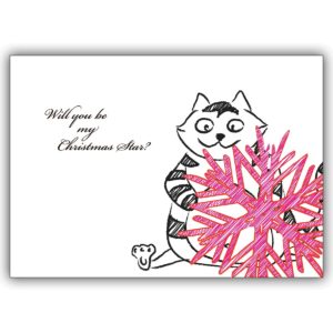 Lustige Weihnachtskarte mit Katze und Stern: Will you be...