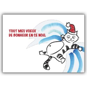 Lustige französische Weihnachtskarte mit Katze als Schnee-Engel