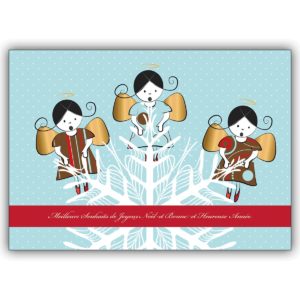Niedliche franz. Weihnachtskarte mit Engels Chor: Meilleurs Souhaits
