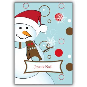 Coole französische Weihnachtskarte mit Schneemann: Joyeux Noël