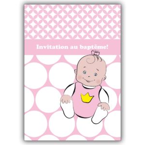 Französische Designer Einladungskarte zur Taufe in rosa: Invitation au baptême