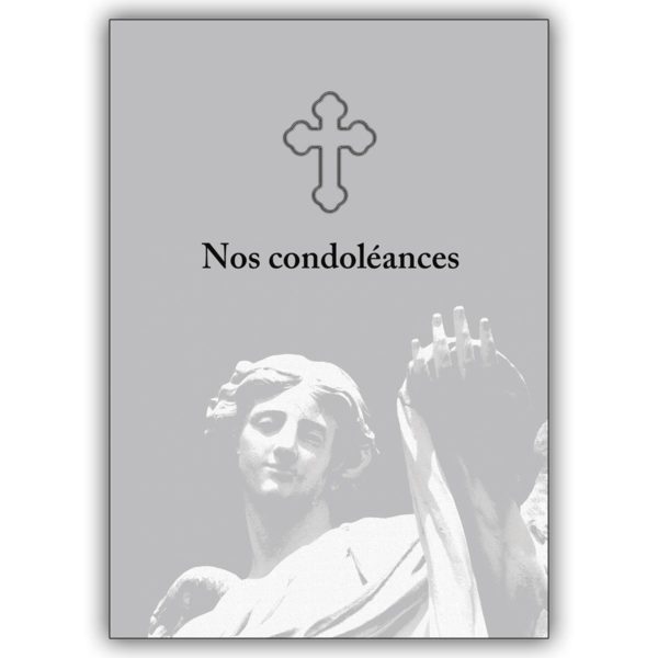 Französische Kondolenzkarte mit Engel und Kreuz: Nos condoléances