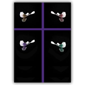 Stilvolle Trauerkarte mit Tauben und Kreuz zum Kondolieren