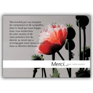 Würdevolle Trauer Dankeskarte, französisch: Merci pour votre soutien –