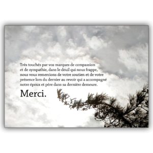 Klassische Trauer Dankeskarte, französisch: Très touchés par vos marques de compassion… –