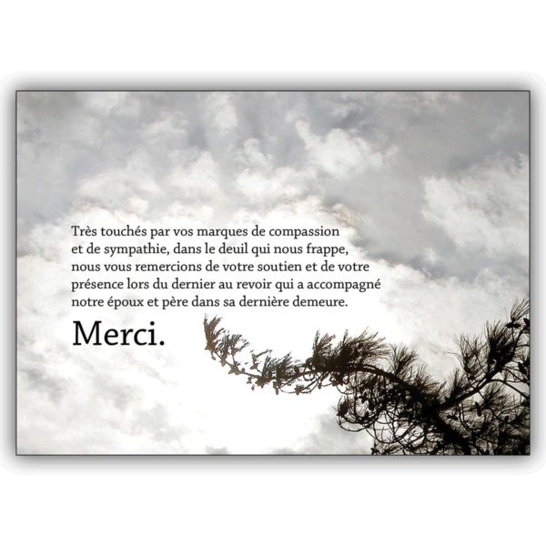 Klassische Trauer Dankeskarte, französisch: Très touchés par vos marques de compassion… –