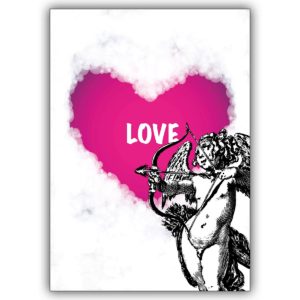 Romantische Love Card mit Amor auf Wolke 7