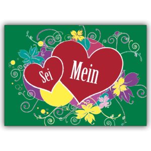Romantische Liebeskarte: “Sei mein” mit Herz in grün