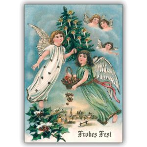 Historische Weihnachts Vintage Karte mit Engeln: Frohes Fest