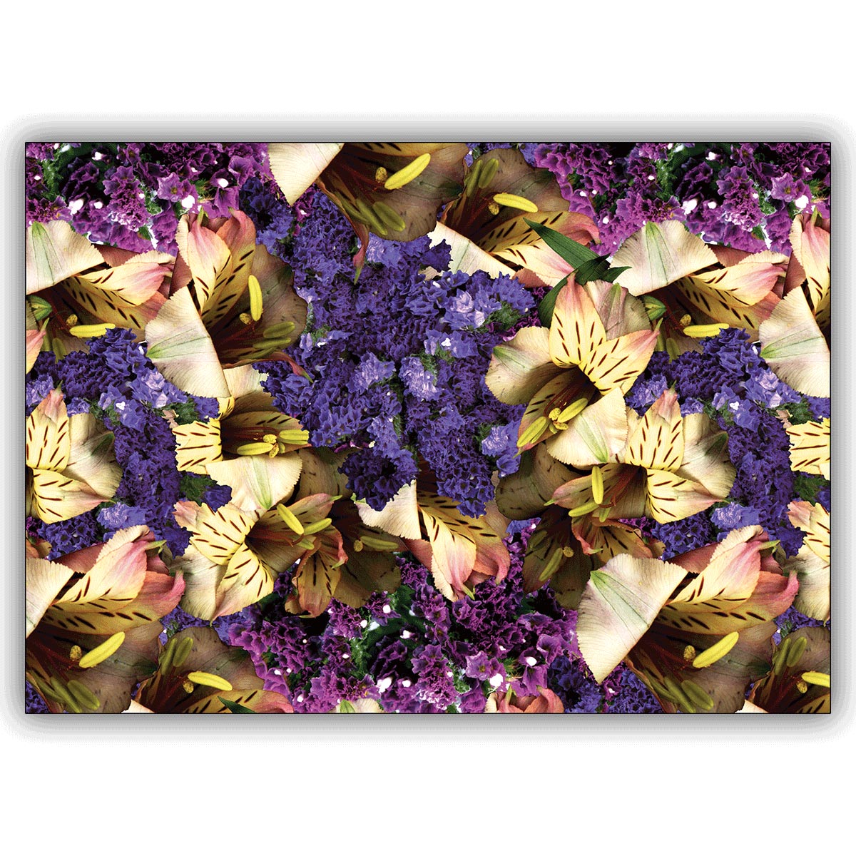 Trendige Künstler Fotokunst Grußkarte mit Lilien und trocken Blumen: Blumen Kaleidoskop