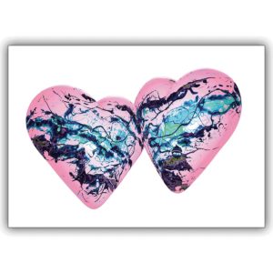 Romantische Liebeskarte mit doppeltem Herz in rosa marmoriert