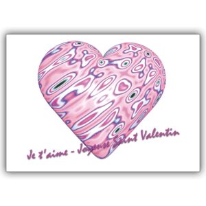 Liebevolle französische Liebeskarte mit Herz: Je t’aime – Joyeuse Saint Valentin